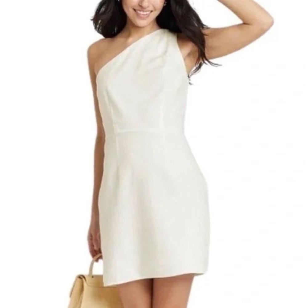 A New Day White Linen One Shoulder Dress